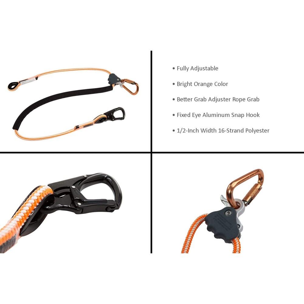 Pelican Rope Arborist Positioning Lanyard w/ Aluminum Snap Hook - 1/2" x 12' - Image 2